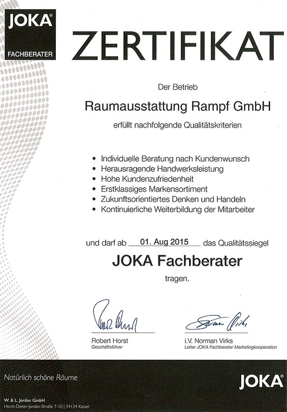 Zertifikat JOKA